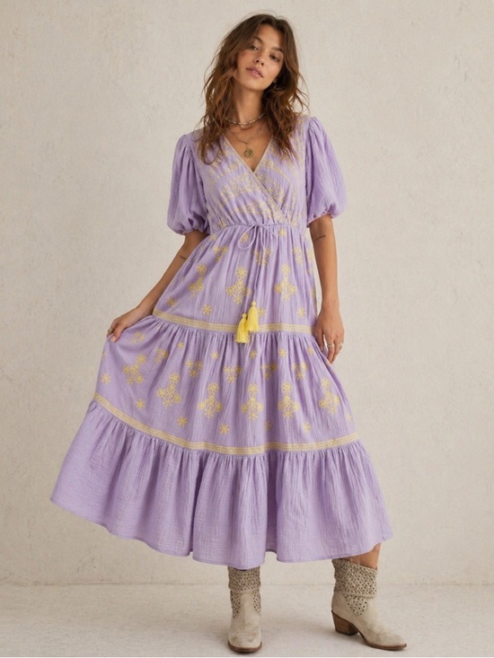 easel Dresses & Skirts - #90 Easel Lavender Maxi Dress with Yellow Embroidery